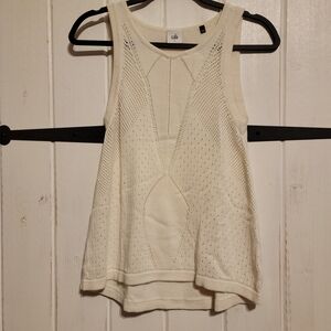 Cabi White Knit Tank Top Boho Sleeveless Sweater Layering Tunic Size Small